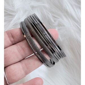 Vintage Stack of 8 Silver Tone Bangles Bracelets  Textured & Smooth Cuffs